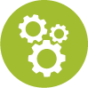 Icon mit Zahnrädern um die Durchgängikkeit der Softwarelösung darzustellen.